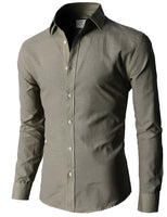 H2H Mens Oxford Cotton Slim Fit Dress Button-down Shirts Long Sleeve